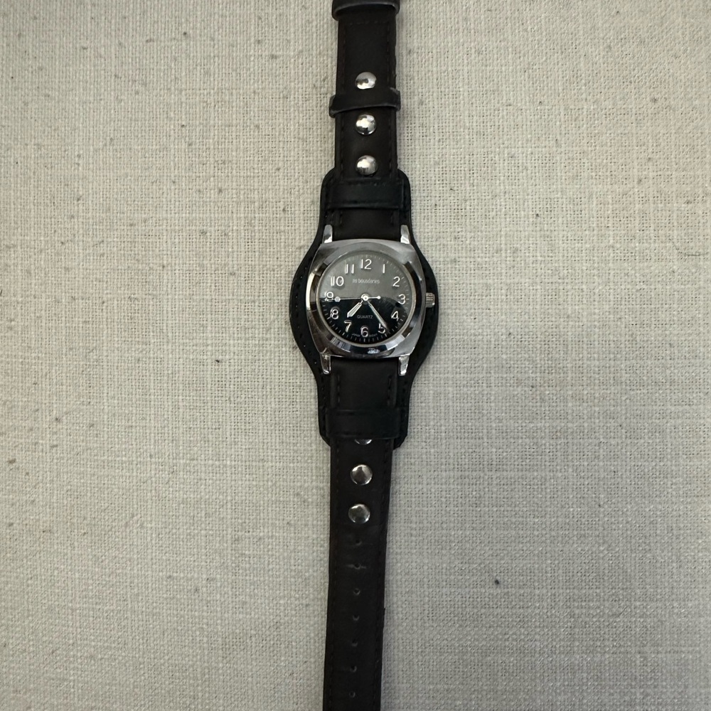 Dark Brown Leather Strap Watch with Silver Accents